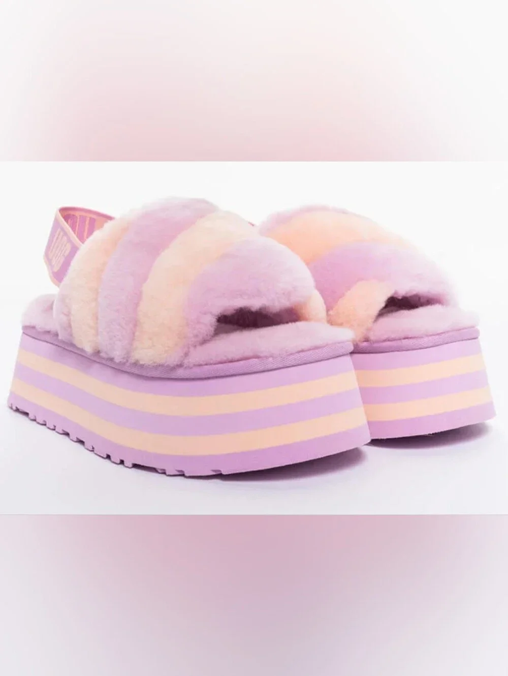 UGG Disco Stripe Slides Lavender/Cream Combo Size 9 Used Exc - Picture 2 of 12